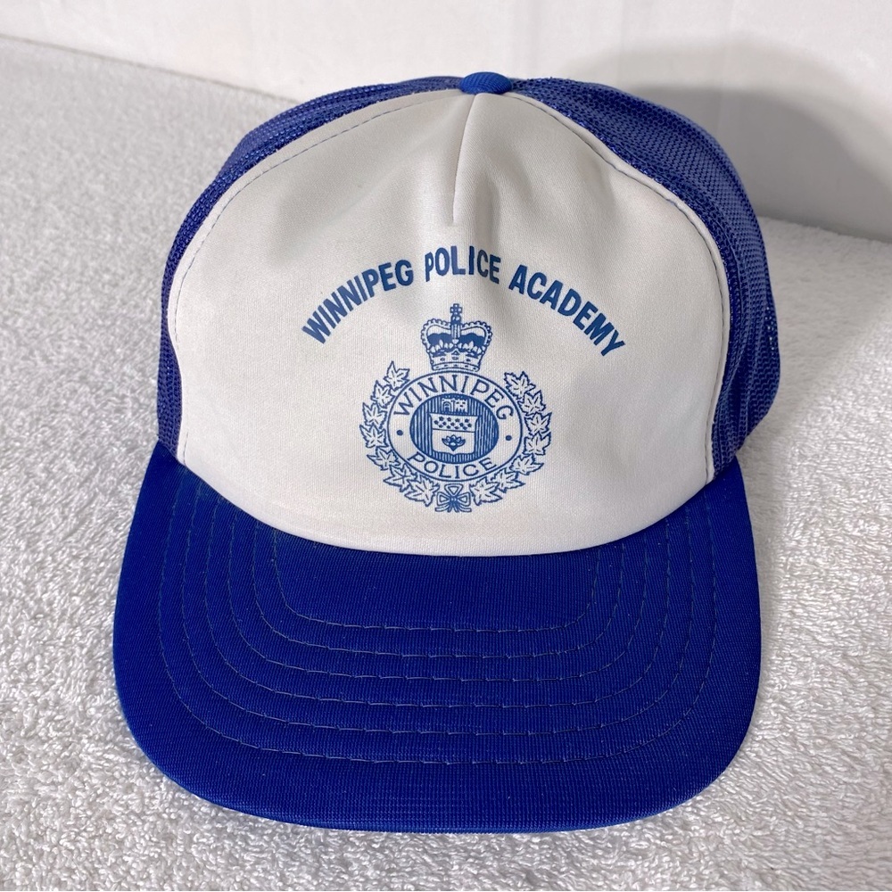 Vintage Winnipeg Police Academy Blue White Mesh Back Snap Back Trucker Hat